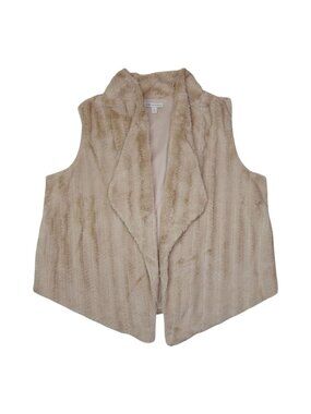 Cato Faux Fur Beige Sleeveless Vest XL Polyester Womens Outerwear Side Pockets